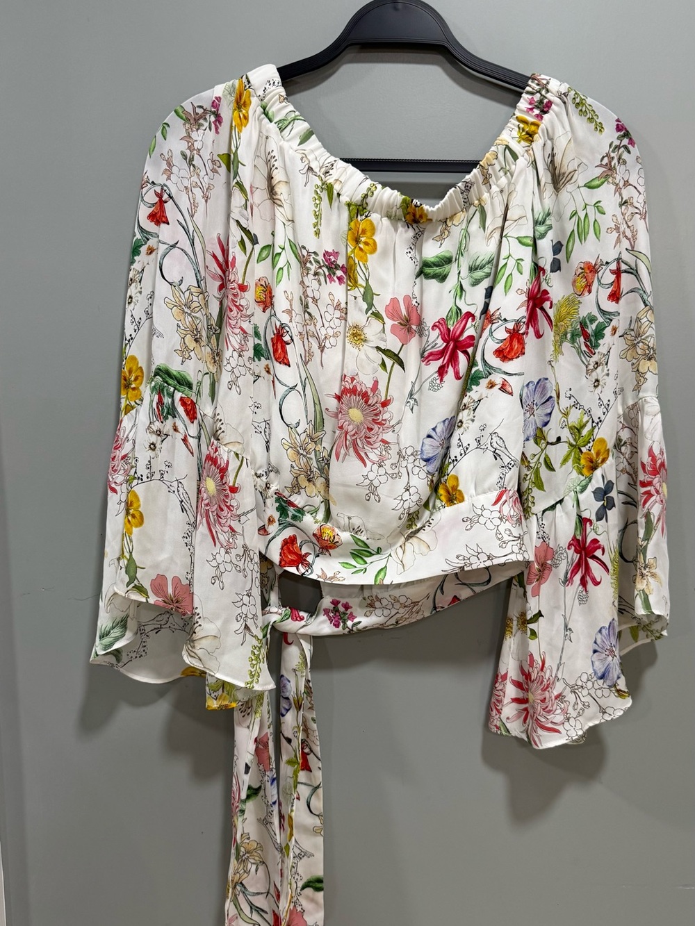 Parker White Floral Blouse with Red and Green Accents